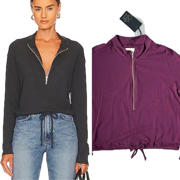 Chaser Sweaters - NWT REVOLVE Chaser Long Sleeve 3/4 Zipper Mock Neck Semi Cropped Tee Brandy S